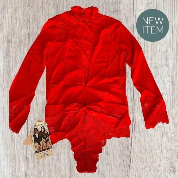 Free People / Revolve x Take HAH Bow Bodysuit Blood Orange REVERSIBLE MED - Picture 5 of 15